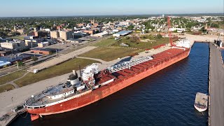 Drone View Of Cason J Callaway  Great Lakes Bulk Freighter Ship  Escanaba Michigan [upl. by Karil44]