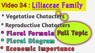 Liliaceae Family  Lily Family  Floral Formula Floral Diagram  Vegetative amp Floral Characters [upl. by Quintin]