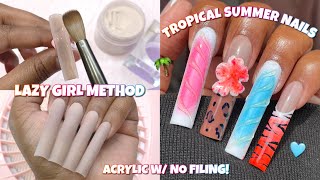 RECREATING TROPICAL SUMMER NAILS FROM PINTEREST 🌺🍍 LAZY GIRL METHOD WITH ACRYLIC  3D NAIL ART [upl. by Icam]