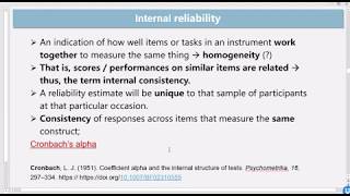 Reliability 2 Cronbachs alpha and internal reliability [upl. by Budwig]