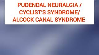 Pudendal neuralgiacyclist syndromealcock Canal Syndrome Pudendal Canal Syndrome  Pudendal nerve [upl. by Bornstein]