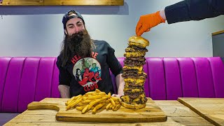 BREAK THE RECORD NUMBER OF BURGERS EATEN TO GET IT FREE  CECES BUILDIT CHALLENGE  BeardMeatsFood [upl. by Amhser]