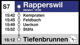 ZVV Ansagen S7 Rapperswil SGZH Tiefenbrunnen  Bauarbeiten  DPZ TIMS [upl. by Miehar]