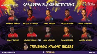 CPL DRAFT 2020  TRINBAGO KNIGHT RIDERS CARIBBEAN PLAYER RETENTIONS  CPL20 CPLDraft CPLSquads [upl. by Davis176]