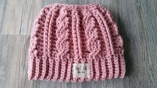 Crocheted Cabled Messy Bun Hat [upl. by Tabshey437]