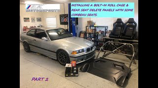 BMW E36 M3 Installing a boltin roll cage with rear seat delete panels Part 2 [upl. by Euqirne]