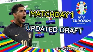 UPDATED DRAFT  Matchday 1  Euro 2024 fantasy football [upl. by Neiluj]