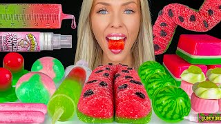 ASMR WATERMELON DESSERTS FREEZE DRIED TAFFY SYRINGE JELLO SHOTS FRESCA DRINK MUKBANG 먹방 [upl. by Aholla908]