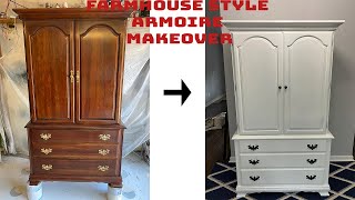 Farmhouse Style Armoire Furniture Makeover  White Chalk Paint  Furniture Restoration Flip [upl. by Carbone213]