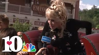 Dolly Parton leads parade through Dollywood and stops to talk to Beth [upl. by Eirojam928]