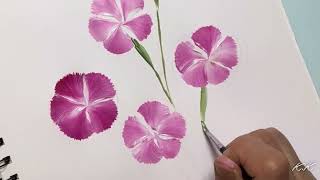 はじめてのトールペイントNo71花言葉は「純粋な愛」ナデシコの花の描き方➖How to draw amp pain Fringed Pink Flowers Acrylic painting [upl. by Damales]