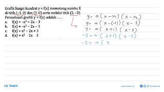 Grafik fungsi kuadrat y  fx memotong sumbu X di titik 1 0 dan 30 serta melalui titik 2 [upl. by Sammer]