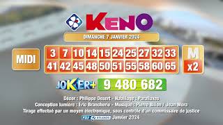 Tirage du midi Keno® du 07 janvier 2024  Résultat officiel  FDJ [upl. by Eyram]