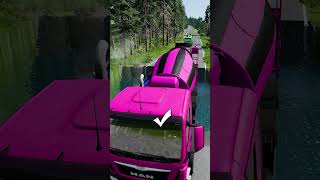 Mixer trucks vs massive water pit 5  carsvswaterpit doubleflatbedtrailertruckvsspeedbumps [upl. by Bearce]