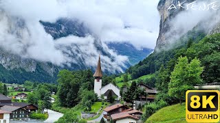 8K  Switzerland  A Paradise  LAUTERBRUNNEN village and valley  8K UHD Video [upl. by Airlia]