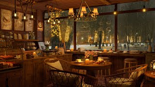 4K Cozy Coffee Shop Ambience amp Crackling Fireplace ☕ Smooth Jazz Music to RelaxStudyWork to [upl. by Atcele]