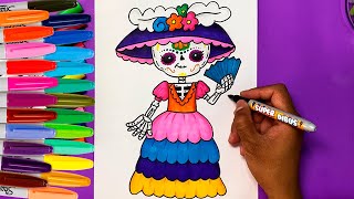 COMO DIBUJAR UNA CALAVERA CATRINA PARA EL DIA DE MUERTOS [upl. by Gnidleif]