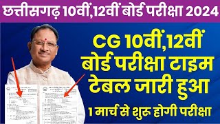 Cgbse 10वीं12वीं Board Exam 2024 Time Table जारी  CG Board Exam Time Table 2024  Exam Date 2024 [upl. by Lladnik]