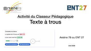 Activité 4 Texte à trous Classeur pédagogique SKOLENGO KOSMOS ARSENE76 ENT27 [upl. by Eellah290]