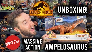 MASSIVE ACTION AMPELOSAURUS UNBOXING JURASSIC WORLD DOMINION TITANOSAUR in 4K [upl. by Giardap]