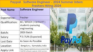 PAYPAL Internship 2024  Stipend ₹40K60K  Freshers  Latest Internships 2024🔥🔥🔥 [upl. by Frasquito]