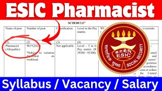 Pharmacist Vacancy 2024  Recruitment for Pharmacist at ESIC 981 post  Pharma Job 2024 drxmentor [upl. by Stauder]