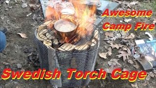 Awesome Campfire Swedish Torch Cage Rocket Stove Survival [upl. by Manheim]