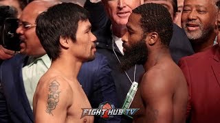 MANNY PACQUIAO AND ADRIEN BRONER FACE TO FACE IN TENSE WEIGH IN FACE OFF [upl. by Atinod]