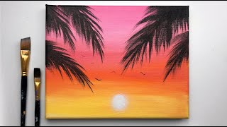 Simple Sunset Acrylic Painting For Beginners  Painting on Canvas Step By Step [upl. by Knuth]