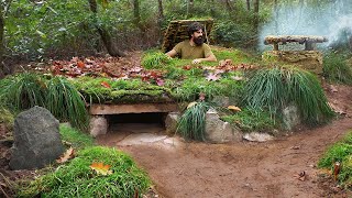 Building permanent hidden stone shelter to survive  Bushcraft amp Stonecraft secret access tunnel [upl. by Ariait]