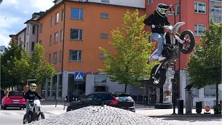 EPIC JUMPS IN THE MIDDLE OF STOCKHOLM CITY Supermoto BikeLife [upl. by Jillayne]