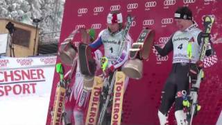 Adelboden slalom podium and top three in crane highlights [upl. by Nueovas324]