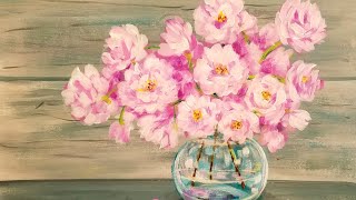 Easy Beginner Acrylic Painting Tutorial Pink Spring Flowers in Glass Vase LIVE [upl. by Leumek]