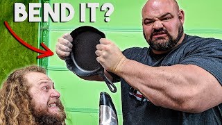 450LB MAN BENDS CAST IRON PAN Frying Pan Fold [upl. by Akirdna824]