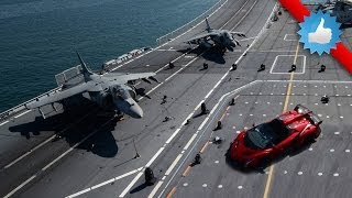 Lamborghini Veneno Roadster On Aircraft Carrier [upl. by Ahtnamys]