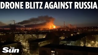 Ukraine kamikaze drones blast another Russian oil refinery as blitz continues despite US warnings [upl. by Sorrows645]