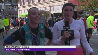 Runners race through Des Moines for the 2023 IMT Des Moines Marathon [upl. by Yedrahs786]