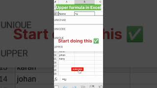 Upper formula in Excel  important tricks and tips in Excel  excel shorts [upl. by Semadar]