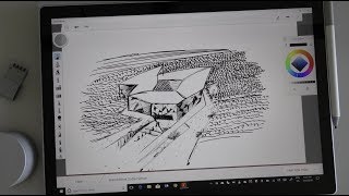 Drawing With Surface Book 2 8 Experimenting SketchBook Software  Wavy Lines In Landscape [upl. by Thibault164]