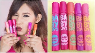 Maybelline Baby Lips Candy Wow Review amp Swatches  GIVEAWAY Closed [upl. by Ruenhcs]