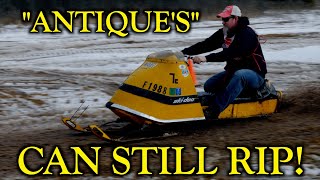 Vintage Snowmobile Race  Rapid River Relic Riders 18th Annual Snowmobile Show [upl. by Yetsirhc]