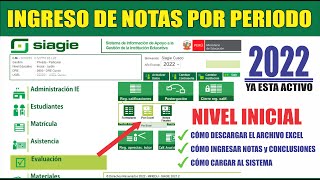 Siagie  Tutorial como Ingresar NOTAS POR PERIODO 2022  Nivel Inicial  Actualizado [upl. by Haimirej427]