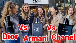 Women React to Dior Sauvage Bleu De Chanel Armani Acqua Di Gio Profondo💥 Fragrance Street Reaction [upl. by Gibson]