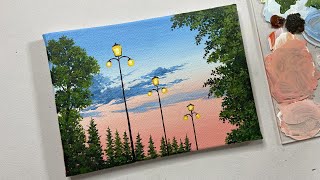 Sunset landscape painting tutorialacrylic painting for beginners tutorialacrylic painting tutorial [upl. by Craner]