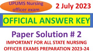 UPUMS 2023 Paper Solution Official Answer key upums staff nurse previous year question paper   2 [upl. by Imyaj]