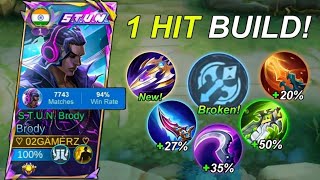 THE BEST 1 HIT BUILD FOR BRODY 100 DELETE 😱  Top 1 Global Brody Gameplay   Mobile Legends [upl. by Steffi]