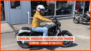 Test du casque jet Scorpion Exo City II Bee par Caroline de chez Moto Axxe Thonon [upl. by Ajiram]