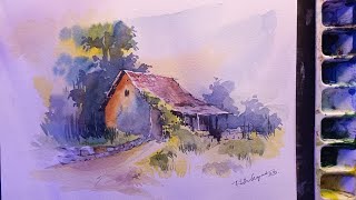 Watercolor landscape tutorial for beginners  Landscape painting [upl. by Levenson976]