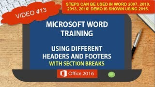 MICROSOFT WORD HEADERS AND FOOTERS  FEATURING WORD 2016  WORD TIPS TRICKS SHORTCUTS 13 [upl. by Africa]