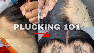 How to PLUCK YOUR LACE FRONTAL WIG Beginner Friendly VERY detailed [upl. by Alitta]